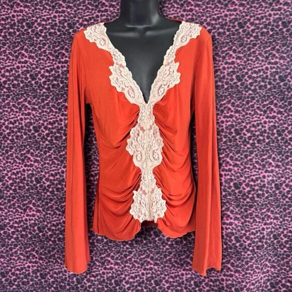 Y2K Vintage Charlotte Russe Deep Plunge Lace Blouse - Picture 1 of 8